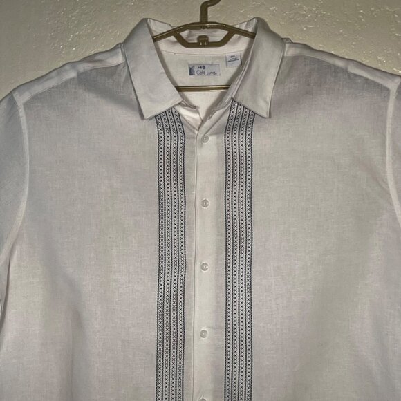 Cafe Luna Men's 2XL Dress Shirt Short Sleeve Button Up XO Design Linen/Viscose - Picture 3 of 16